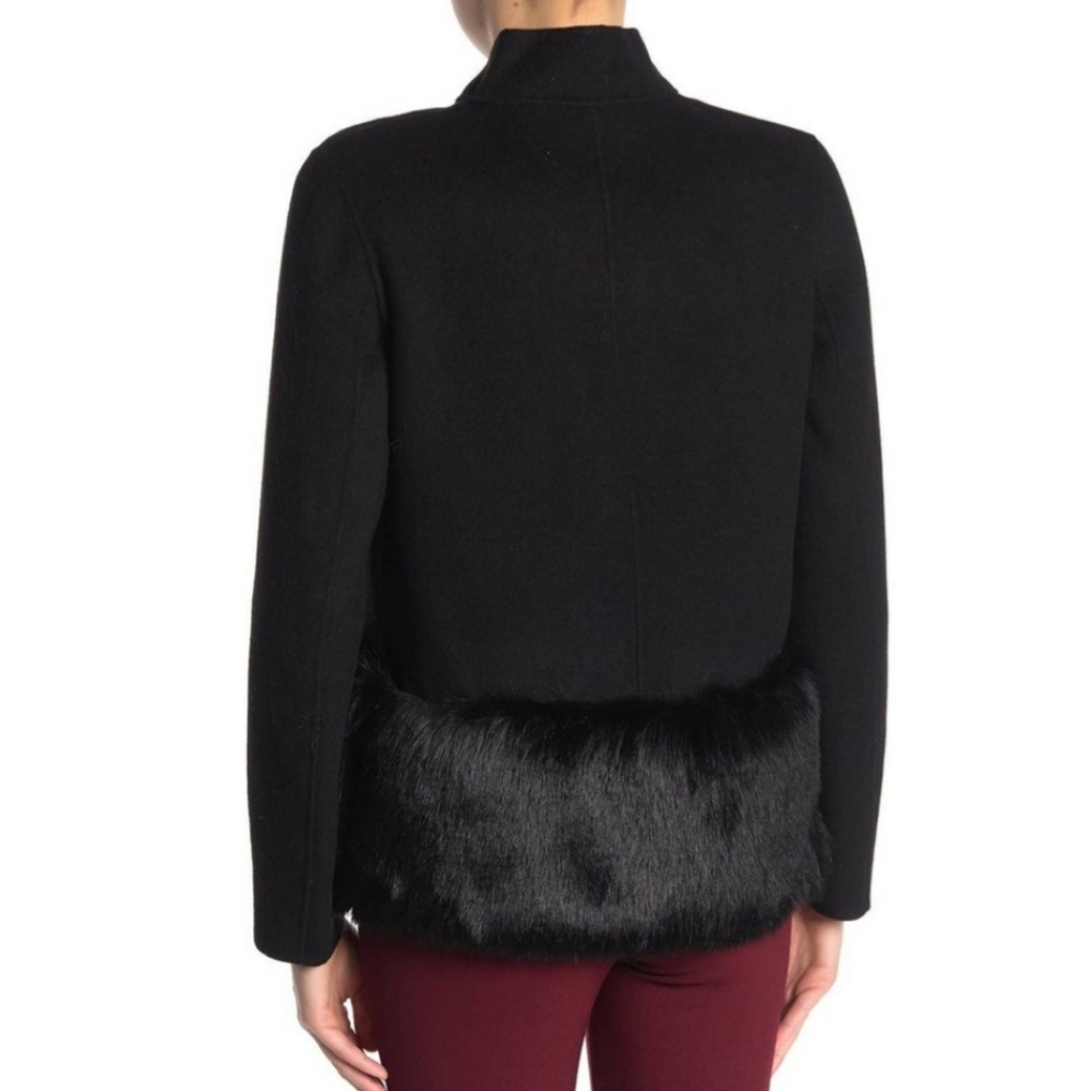 NWT Ramy Brook Addison Wool Black Dress Jacket Coat Faux-Fur Hem Large - Picture 2 of 3